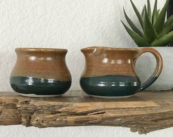Vintage handmade pottery creamer and sugar bowl / southwest pottery