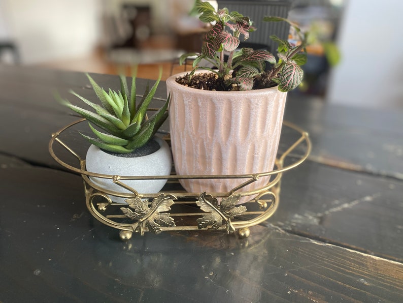 Vintage brass planter basket brass plant holder brass basket gold leaf basket