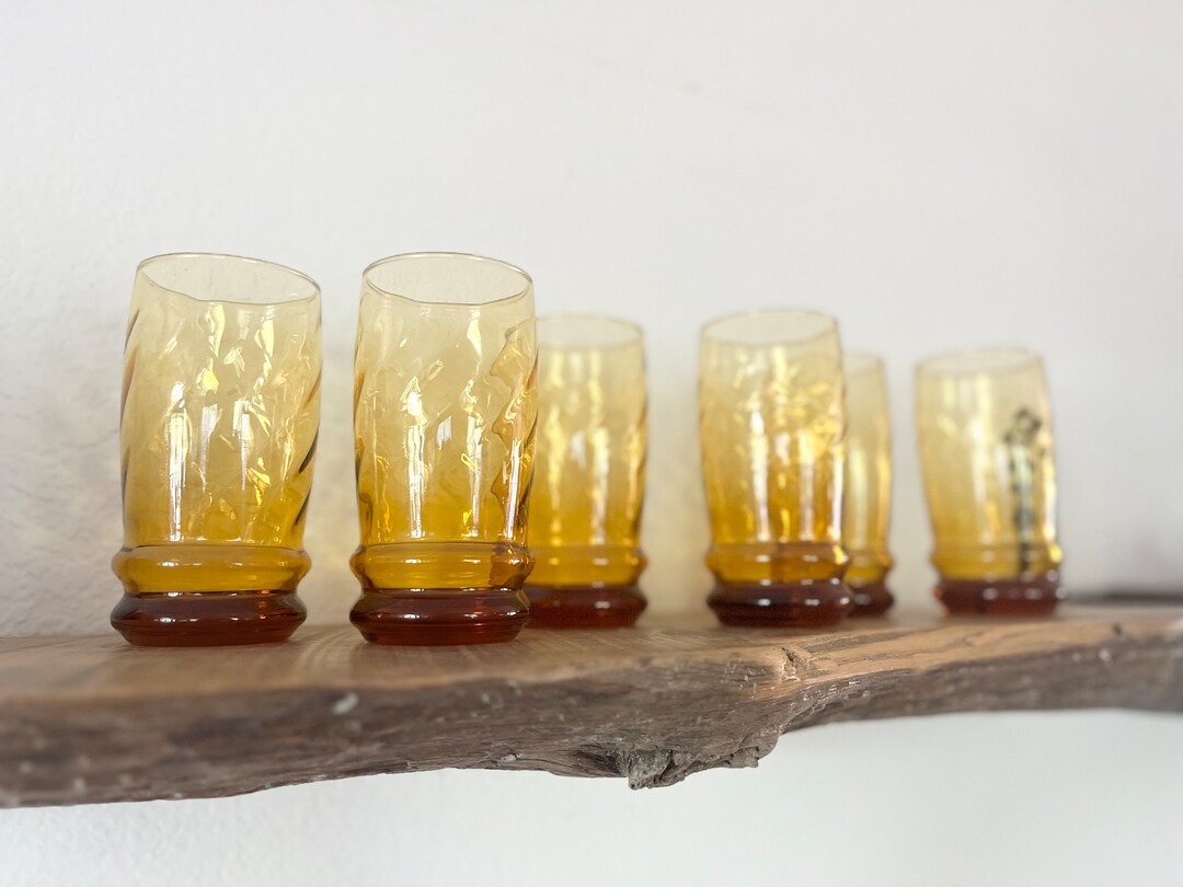 Vintage Amber Tumblers / Amber Glasses Set / Set of Six 6 Etsy