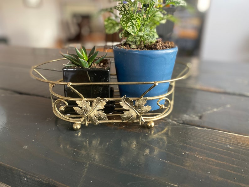 Vintage brass planter basket brass plant holder brass basket gold leaf basket