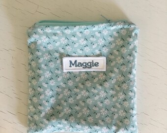 Personalized Zippered Pouch: Floral Snack, Sandwich, Makeup Bag