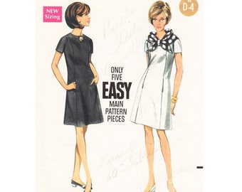 60s A-Line Dress Pattern Butterick 4740 Short Sleeve Dress with Princess Seams Womens Bust 38 Size 16 Vintage Sewing Pattern