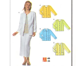 Plus Size Jacket Pattern Burda 8239 Fitted Button Front Jacket Collarless or Collar Plus Size 18 to 34 Bust 39 to 57 Sewing Pattern UNCUT
