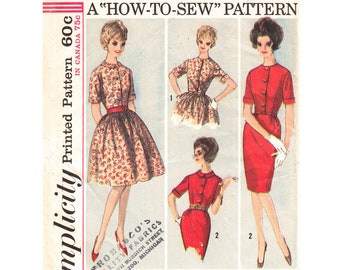 60s Slim Dress or Full Skirt Dress Pattern Simplicity 5022 Sheath Dress Women Size 16 Bust 36 How to Sew Vintage Sewing Pattern
