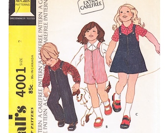 Toddler Jumpsuit, Jumper Dress, Shirt Pattern McCall's 4001 Romper Sunsuit Boys & Girls Toddler Size 2