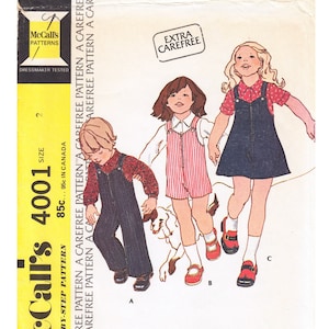 Toddler Jumpsuit, Jumper Dress, Shirt Pattern McCall's 4001 Romper Sunsuit Boys & Girls Toddler Size 2 image 1