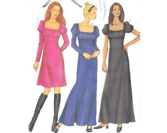 Evening Dress Pattern Butterick 6761 Juliette Sleeve Dress, Puff Sleeve Gown Square Neck Size 6 8 10 Sewing Pattern UNCUT