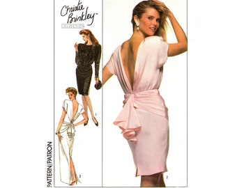 80s Low Back Dress Pattern Simplicity 8944 Christie Brinkley Collection Evening Gown for Women Size 16 Bust 38 Vintage Sewing Pattern UNCUT