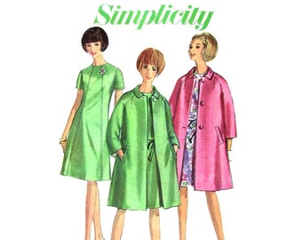 60s Raglan Coat & Dress Pattern Simplicity 6933 Women Bust 36 Vintage Sewing Pattern