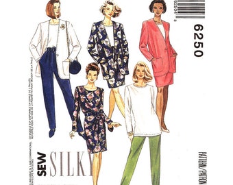 90s Unlined Jacket, Tunic, Top, Faux Wrap Skirt, Pants Pattern McCalls 6250 Separates Women Size 8 10 12 or 10 12 14 UNCUT