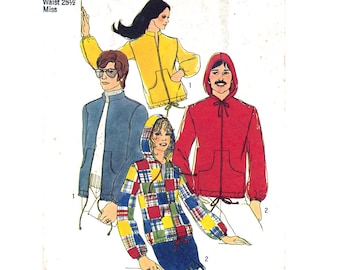 70s Hoodie Jacket Pattern Simplicity 9413 Bomber Jacket, Hood or Stand-Up Collar Coat Pockets Zipper Women Bust 34 Sewing Pattern UNCUT