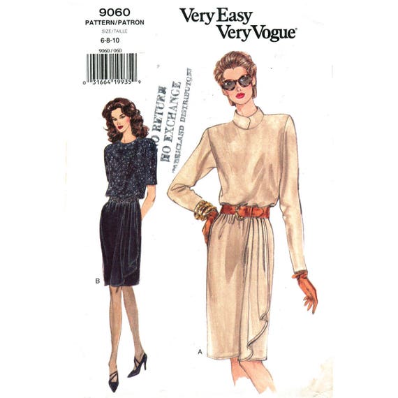 Draped Dress Pattern Vogue 9060 Long Sleeve Dress High Collar Etsy