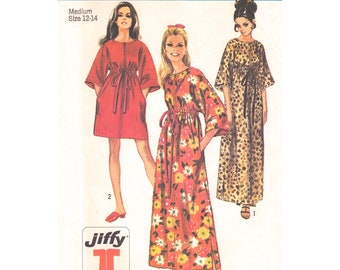 60s Caftan Robe Pattern Simplicity 8551 Housecoat, Beach Dress, Cover-Up Vintage Sewing Pattern Size 12 14