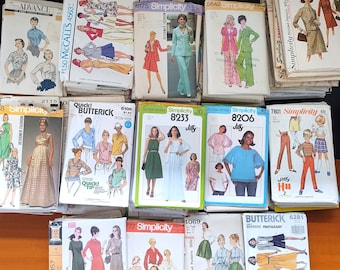 Sewing Pattern Lot of 40, Grab Bag of Random Vintage Patterns from 1960s to 2000, Free Shipping, Complete or Uncut, Various Sizes and Brands