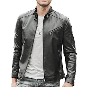 Blouson Café Racer en peau de mouton | Collection Homme | Cuir véritable | Idéal pour le printemps et l'hiver | Tailles du S au 6XL | Personnalisation possible