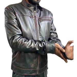 Blouson motard en cuir | Collection Homme | Parfait pour le printemps et l'hiver | Tailles de S à 6XL | Personnalisation possible