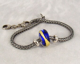 New Beginnings Trollbeads Starter Bracelet - Blue Throat Chakra Bead - Authentic Excellent Condition -  LAA - Retired