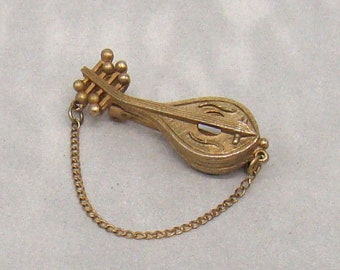 Roma Signed Vintage Lute Brooch Stunning Little Brooch Made in Italy