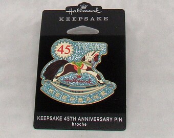 Hallmark Christmas Keepsake 45th Anniversary Sparkling Rocking Horse Pin Brooch on Card