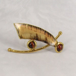 Stunning Art Deco Brooch Vintage Artisan Crafted & Signed Tiger Eye PLUS a Bonus!