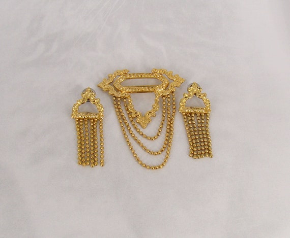 Chain Brooch Earring Set Crazy 1980's Jewelry Cha… - image 3