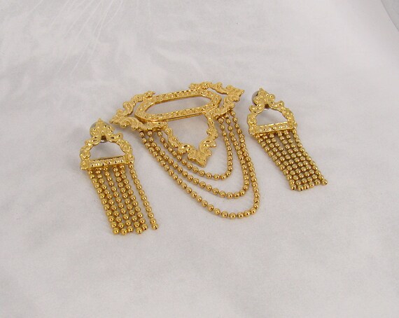 Chain Brooch Earring Set Crazy 1980's Jewelry Cha… - image 4