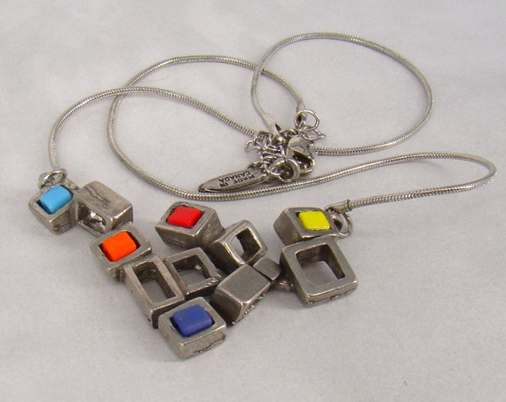 Osmose Abstract Deco Cube Design Necklace - Vinta… - image 1
