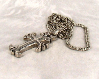 Chisel Cross Pendant Necklace Large & Signed - Super Heavy Quality - PLUS a Bonus!