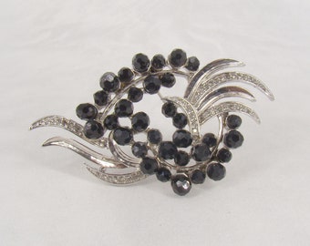 Monet Black Rhinestone Brooch Wonderful Quality and Vintage Swirling Design Jewellery