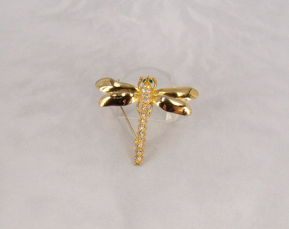 Dragonfly Brooch Vintage Beauty Gold Tone Rhinest… - image 3