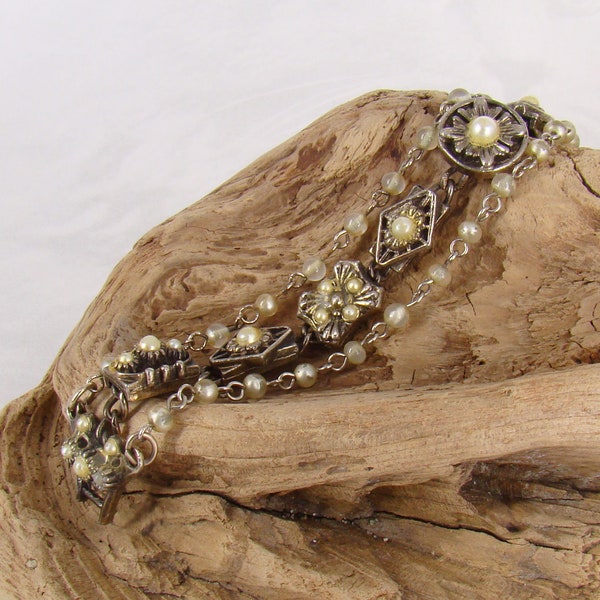 Judy Lee 3 Strand Pearl Chain Bracelet Vintage Baroque Style Beauty - PLUS a Bonus!