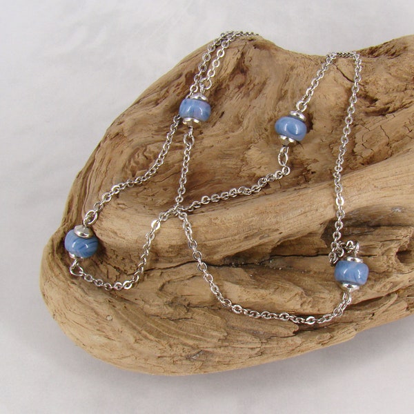 Rare Sarah Coventry Blue Glass Station Necklace Vintage Signed Sarah Cov Canada -L