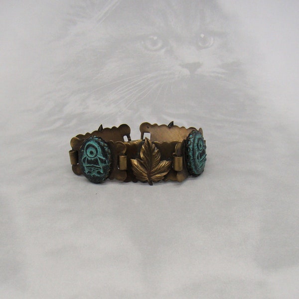 Canadian Inuit Indigenous Souvenir Bracelet Brass Maple Leaves Hand Carved Stones Canada Indigenous People PLUS a Bonus!