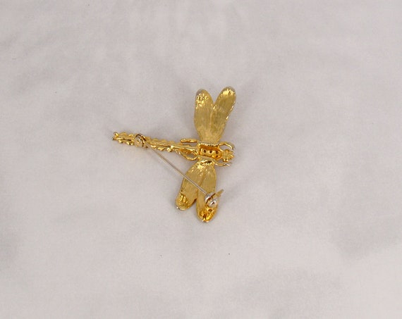 Dragonfly Brooch Vintage Beauty Gold Tone Rhinest… - image 4