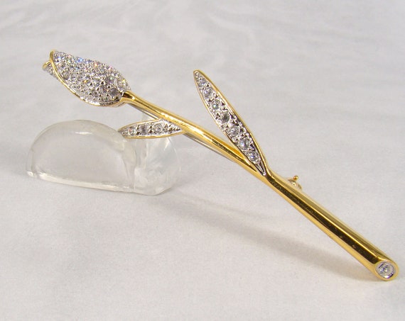 Rare Butler Rose Brooch Vintage Rhinestone Slende… - image 3