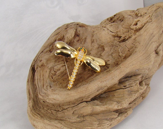Dragonfly Brooch Vintage Beauty Gold Tone Rhinest… - image 2