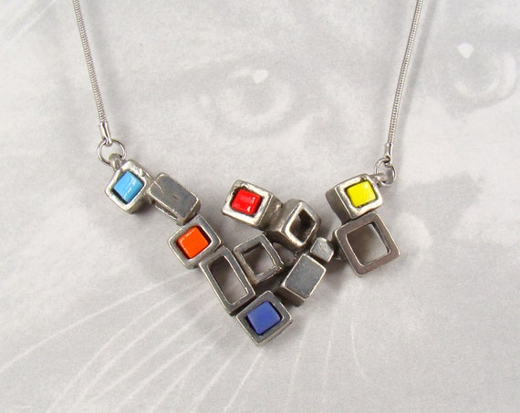Osmose Abstract Deco Cube Design Necklace - Vinta… - image 2