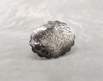 Vintage Birks Sterling Floral Engraved Brooch - Large Beautiful Birks Canada Jewelry