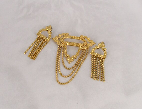 Chain Brooch Earring Set Crazy 1980's Jewelry Cha… - image 2