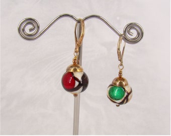 Vintage 925 Earrings Purple Green Red Glass Balls Handmade Signed 925