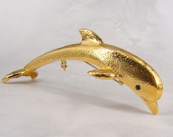 Butler Large Dolphin Brooch Rare Vintage Gold Tone Beauty Butler Signed