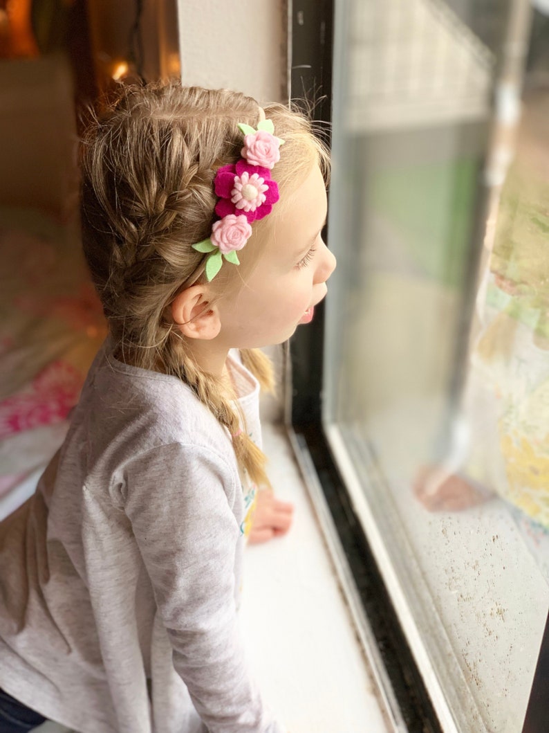 Pink Felt Flower Crown Petite Floral Headband Baby Shower Etsy