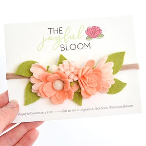 Peach Flower Headband Baby, Mini Felt Floral Crown, Newborn Infant Toddler Girls Headpiece, 1st Birthday Cake Smash Outfit, First Birthday