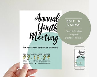Simple Annual Youth Meeting Invitation Template 5X7 Instant Download | LDS Youth