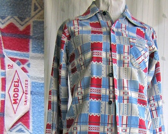 1950's Cotton Flannel Print Plaid Shirt for Boys