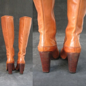 Vintage Leather Caramel Colored High Heeled Boots image 4