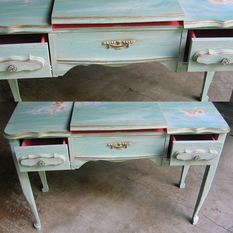 Five Piece Hand Painted Bedroom Set Twin Size Canopy Bed Etsy