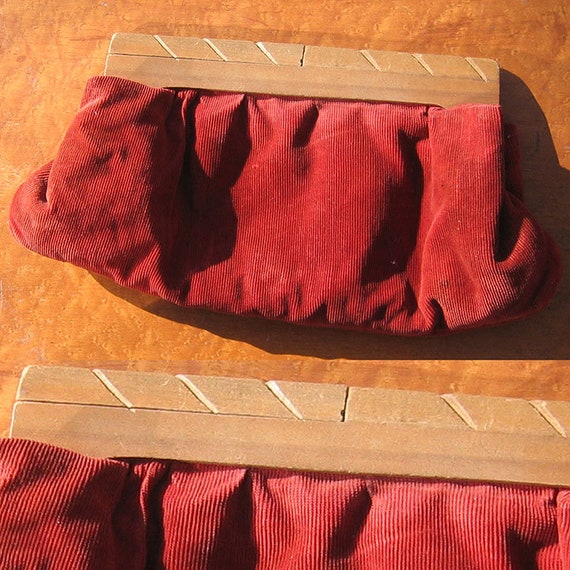 Clutch Bag Corduroy Fabric and Wood Handle - image 2