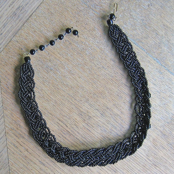 Vintage Black Beaded Choker Necklace - image 1