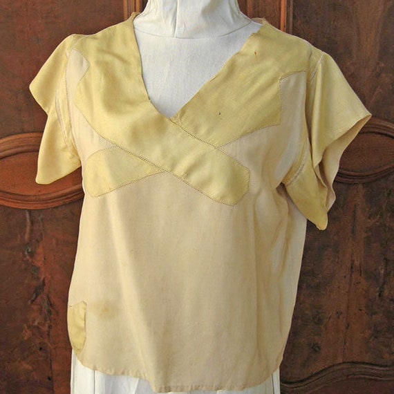 Vintage Blouse Yellow and Cream Silk with Hemstit… - image 9